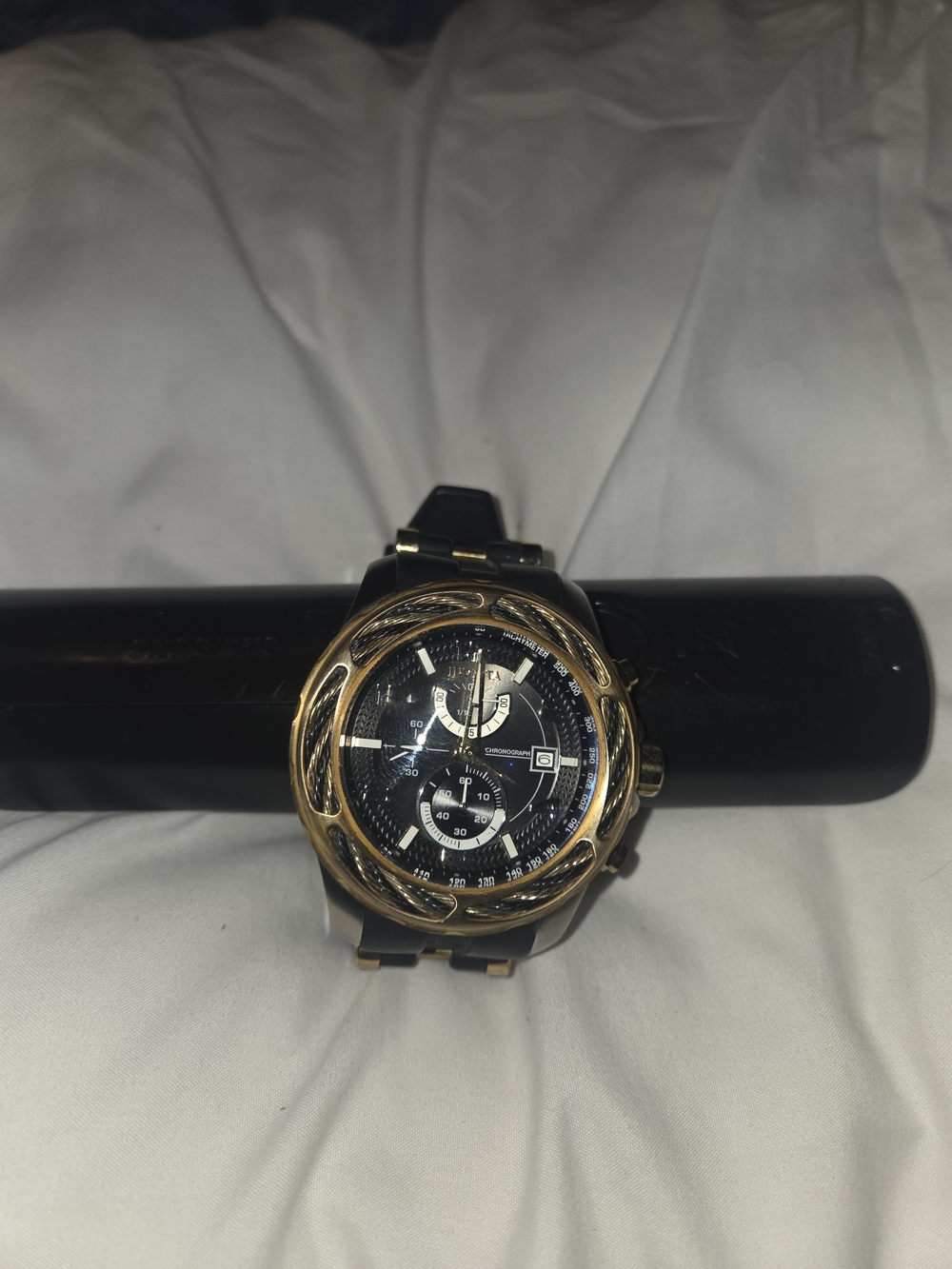 Invicta Gold-Tone Bezel Black Dial Chronograph Watch